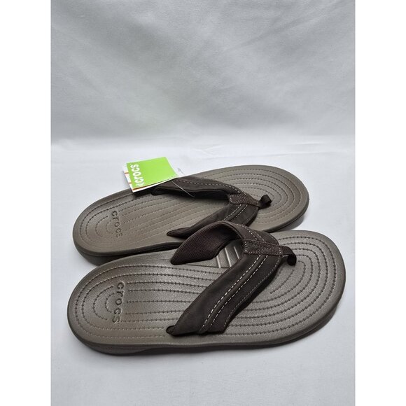 Crocs Yukon Mesa Sandals Men's 11 Brown Leather Comfort Thong Flip Flops- NWT - Picture 2 of 8